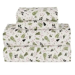 Bee & Willow Heavyweight Cotton Flannel Queen Sheet Set Christmas Foliage NEW